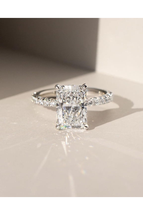 2.5CT Radiant Moissanite Hidden Halo Engagement Ring For Women, 10K White Gold