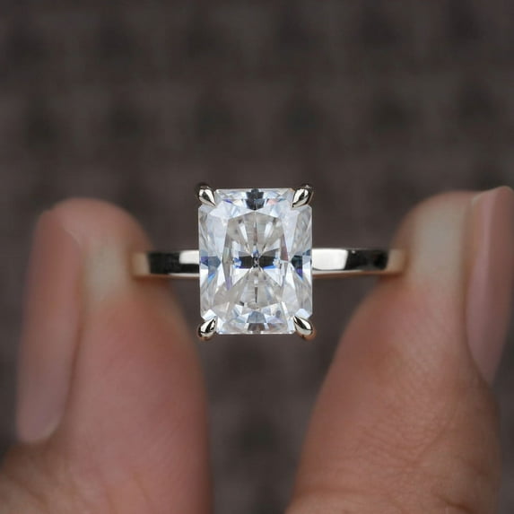 Cora Jewellery 2.5CT Simple Radiant Moissanite Hidden Halo Engagement Ring For Women, 14K White Gold