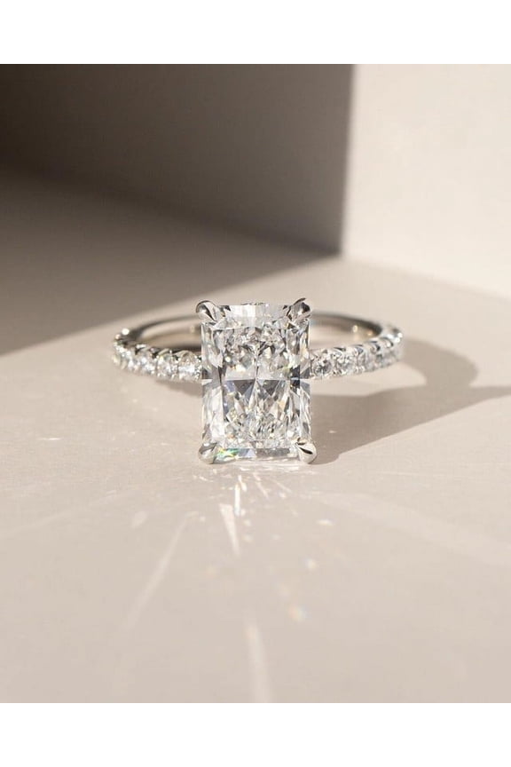 2.5CT Radiant Moissanite Hidden Halo Engagement Ring For Women, 14K White Gold