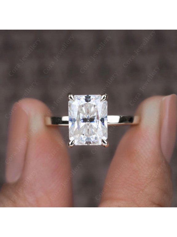 2.5CT Radiant Moissanite Bridge Diamond Hidden Halo Engagement Ring For Women, 18K White Gold