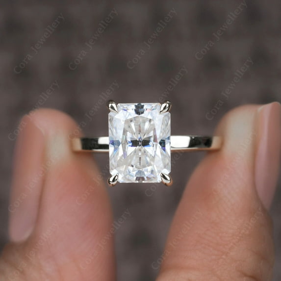 Cora Jewellery 2.5CT Radiant Moissanite Bridge Diamond Hidden Halo Engagement Ring For Women, 18K White Gold