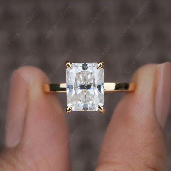 Cora Jewellery 2.5CT Radiant Moissanite Hidden Halo Engagement Ring For Women, 18K Yellow Gold