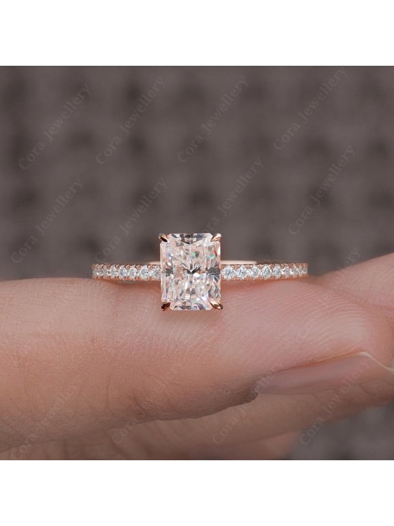 2.5CT Radiant Moissanite Simple Solitaire Engagement Ring For Women, 10K Rose Gold