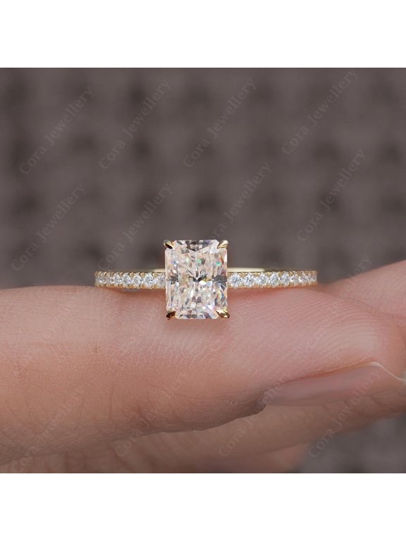 2.5CT Radiant Moissanite Simple Solitaire Engagement Ring For Women, 10K Yellow Gold