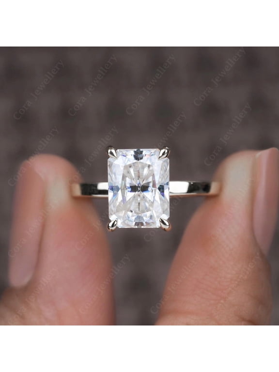 2.5CT Radiant Moissanite Simple Solitaire Engagement Ring For Women, 10K White Gold