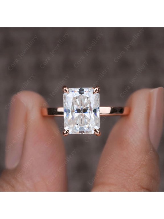 2.50CT Radiant Moissanite Bridge Diamond Solitaire Engagement Ring For Women, 14K Rose Gold