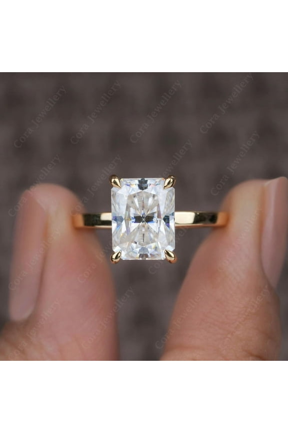 2.5CT Radiant Moissanite Simple Solitaire Engagement Ring For Women, 18K Yellow Gold