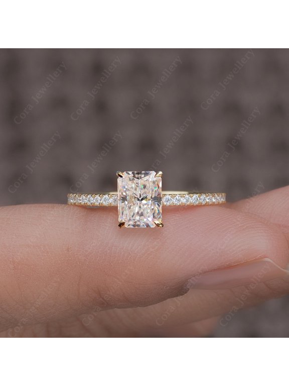 2.5CT Radiant Moissanite Tulip Setting Engagement Ring For Women, 10K Yellow Gold