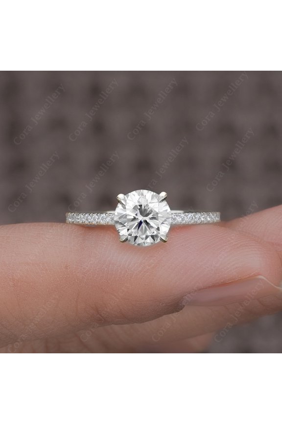 2.5CT Round Moissanite Simple Solitaire Engagement Ring For Women, 18K White Gold