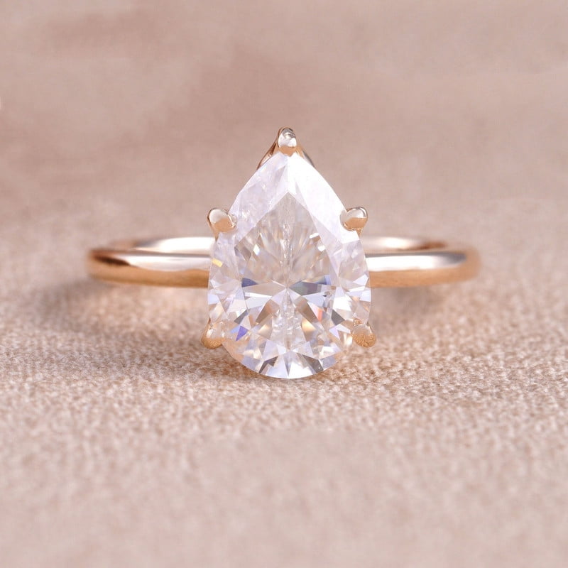 Cora Jewellery 2.5CT Tulip Floral Setting Pear Moissanite Solitaire Engagement Ring For Women , 10K Rose Gold