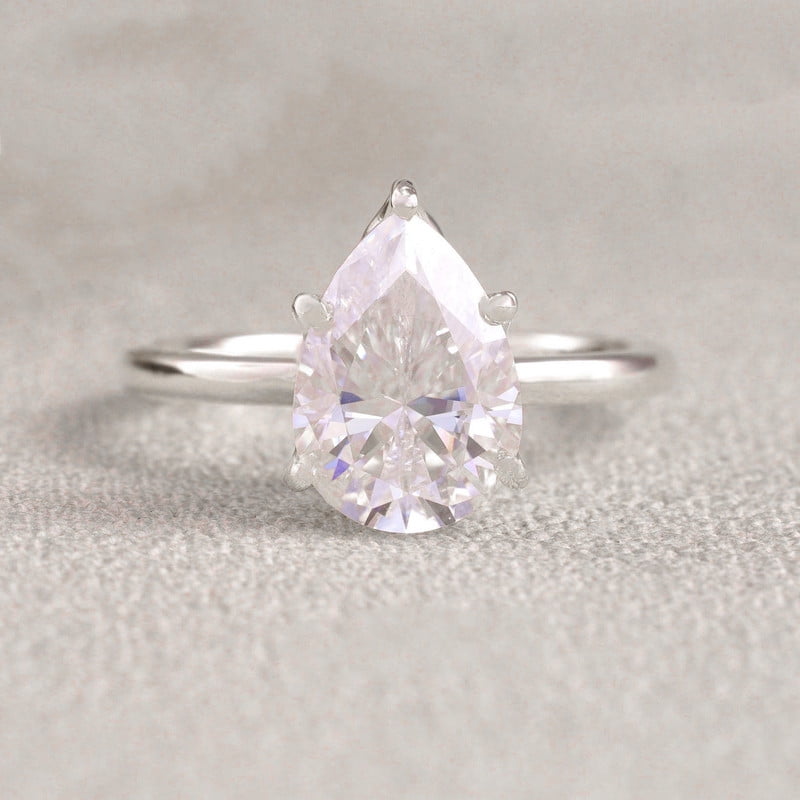Cora Jewellery 2.5CT Tulip Floral Setting Pear Moissanite Solitaire Engagement Ring For Women , 14K White Gold