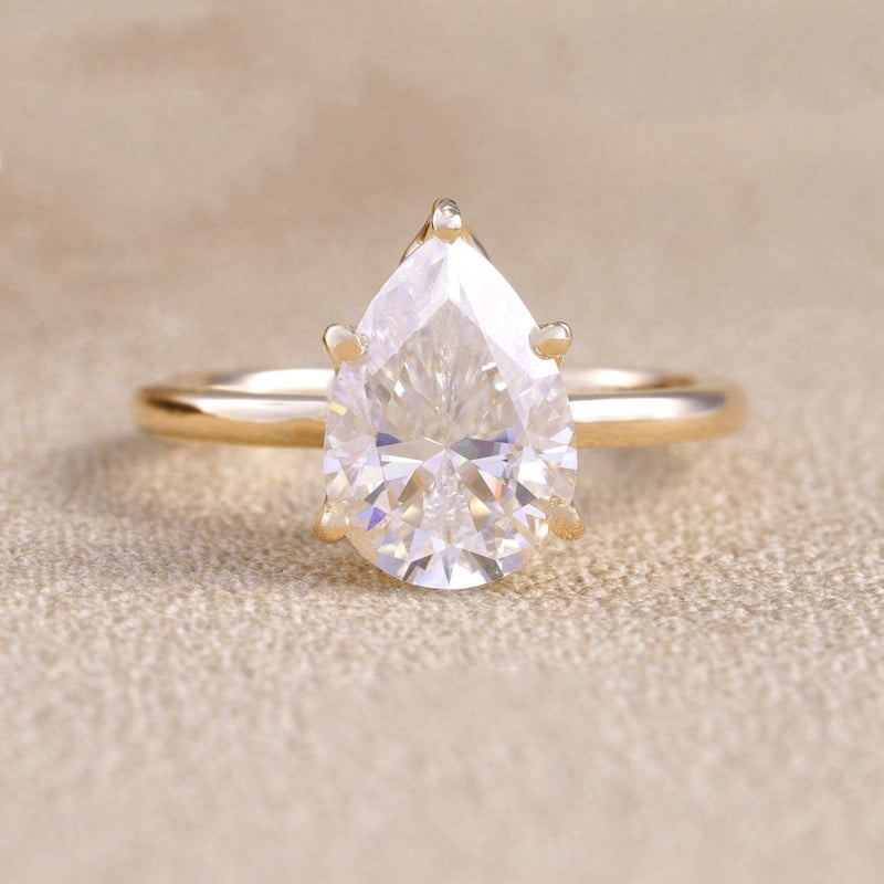 Cora Jewellery 2.5CT Tulip Floral Setting Pear Moissanite Solitaire Engagement Ring For Women , 18K Yellow Gold