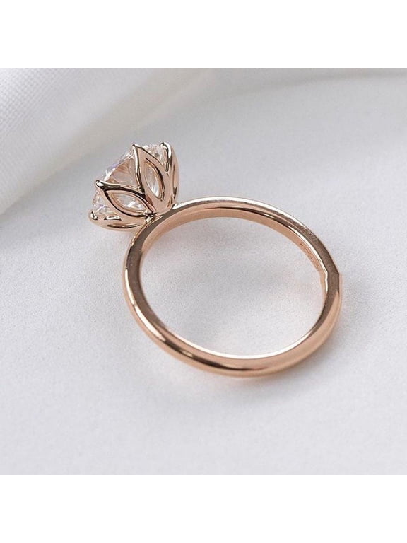 2.5CT Tulip Setting Round Moissanite Solitaire Engagement Ring For Women, 10K Rose Gold