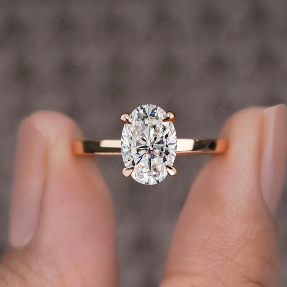 Cora Jewellery 2.65CT Oval Moissanite Solitaire Engagement Ring For Women, 10K Rose Gold