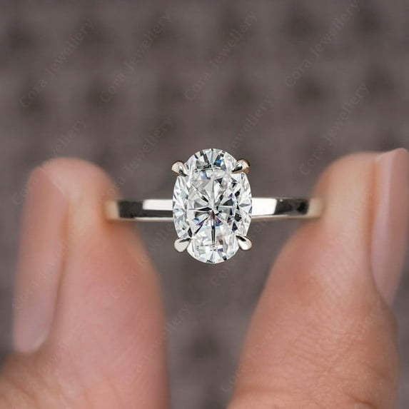 Cora Jewellery 2.65CT Oval Moissanite Solitaire Engagement Ring For Women, 10K White Gold