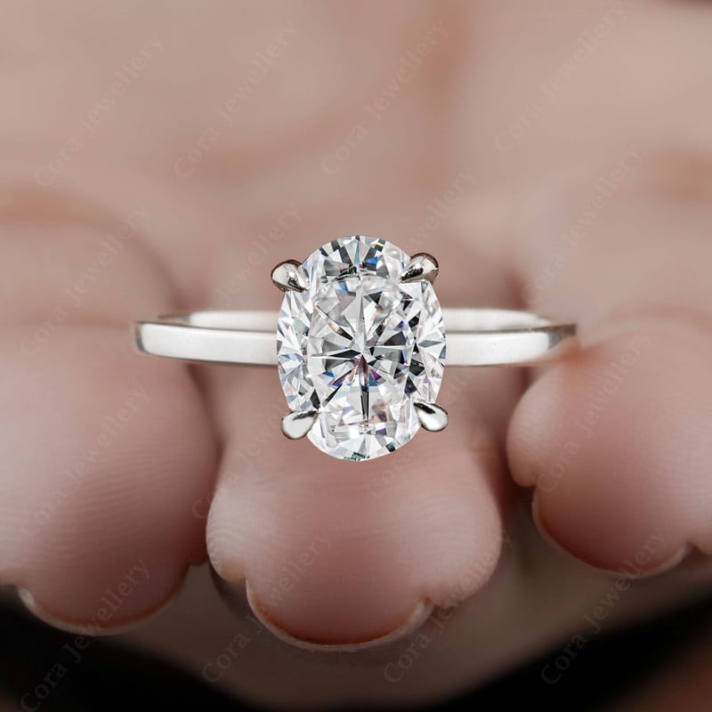 Cora Jewellery 2.75 CT Oval Moissanite Engagement Ring, 10x8MM Oval Solitaire Ring For Women, 10K White Gold, 5 US, Pack of 1