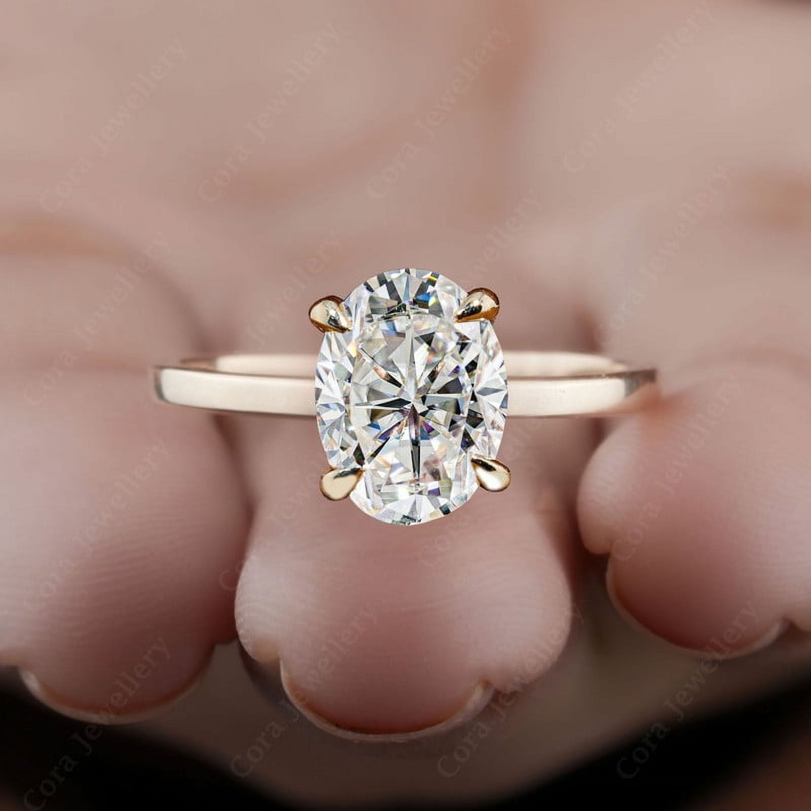 Cora Jewellery 2.75 CT Oval Moissanite Engagement Ring, 10x8MM Oval Solitaire Ring For Women, 14K Yellow Gold, 5 US, Pack of 1