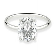 CORA JEWELLERY 2.75 CT Oval Moissanite Hidden Halo Engagement Ring for Women, 10K White Gold, 6 US