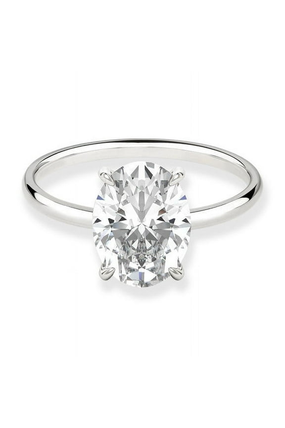 2.75 CT Oval Moissanite Hidden Halo Engagement Ring for Women, 10K White Gold, 6 US