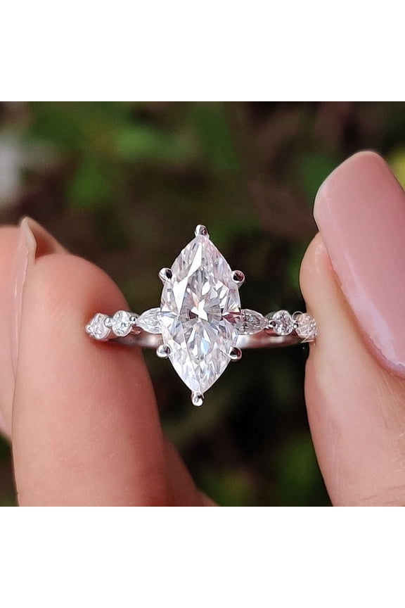2.75CT Marquise Moissanite Hidden Halo Engagement Ring For Women, 10K White Gold