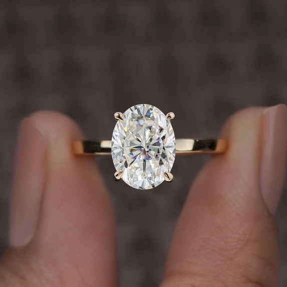 Cora Jewellery Simple 2.75CT Oval Moissanite Hidden Halo Engagement Ring for Women, 18K Yellow Gold, 10.5 US