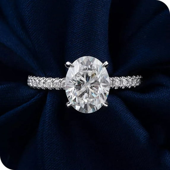 Cora Jewellery 2.75CT Oval Moissanite Hidden Halo Engagement Ring For Women, 14K Yellow Gold