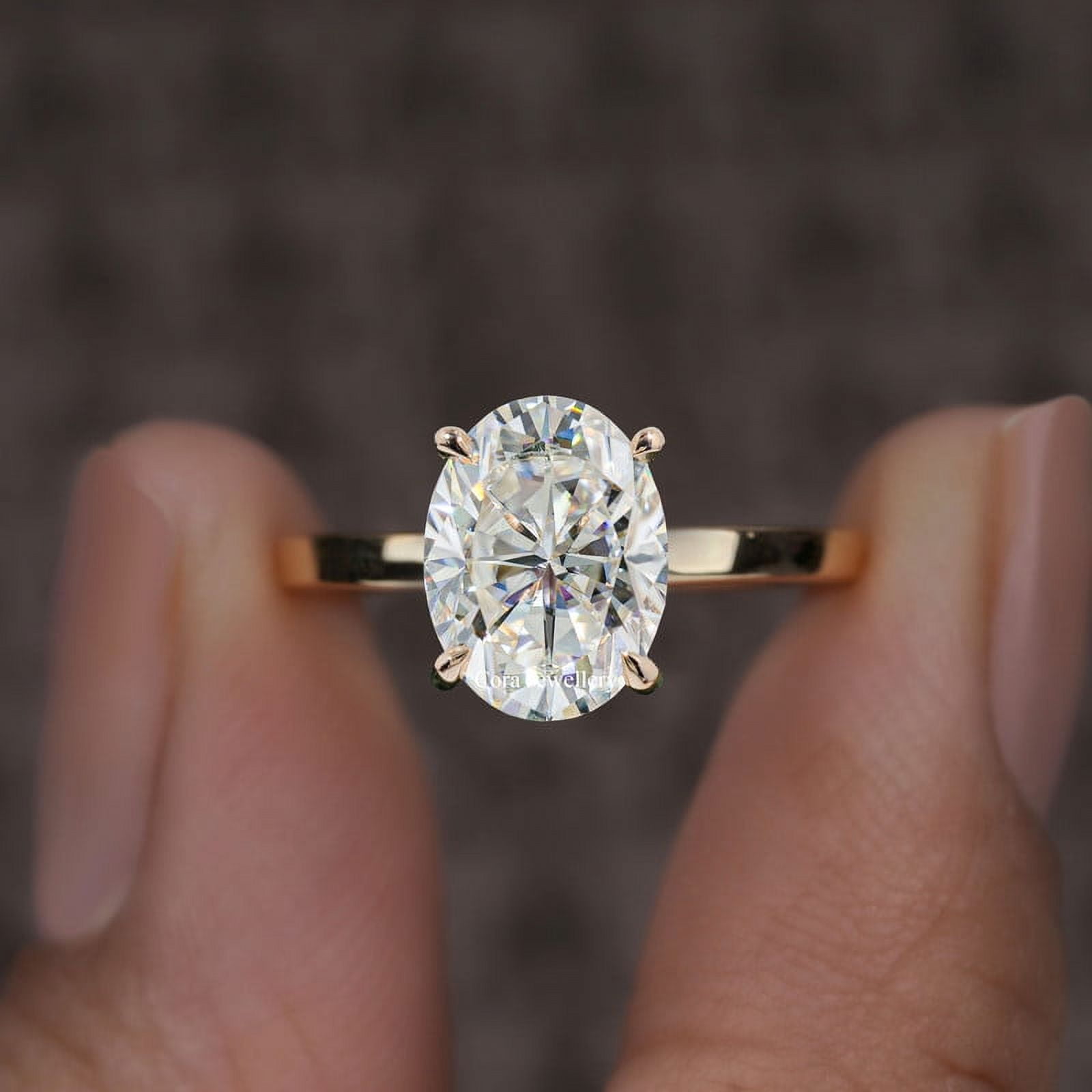 Cora Jewellery Simple 2.75CT Oval Moissanite Hidden Halo Engagement Ring for Women, 10K Yellow Gold, 5 US