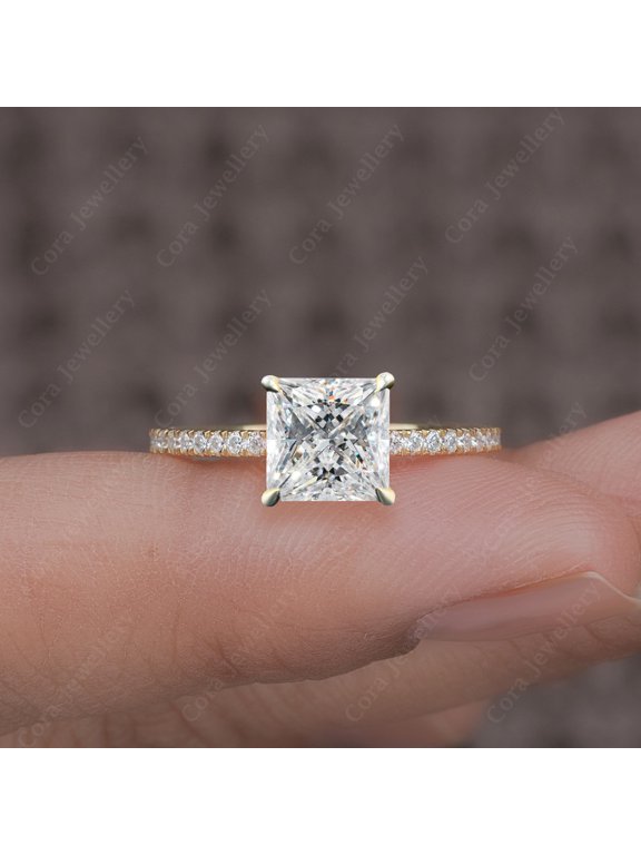 2.75CT Princess Moissanite Simple Solitaire Engagement Ring For Women, 10K Yellow Gold