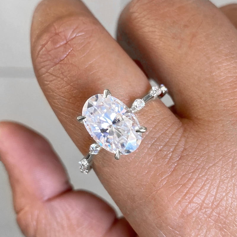 Cora Jewellery 2.75TCW Distance Diamond Oval Moissanite Engagement Ring For Women, 10K White Gold