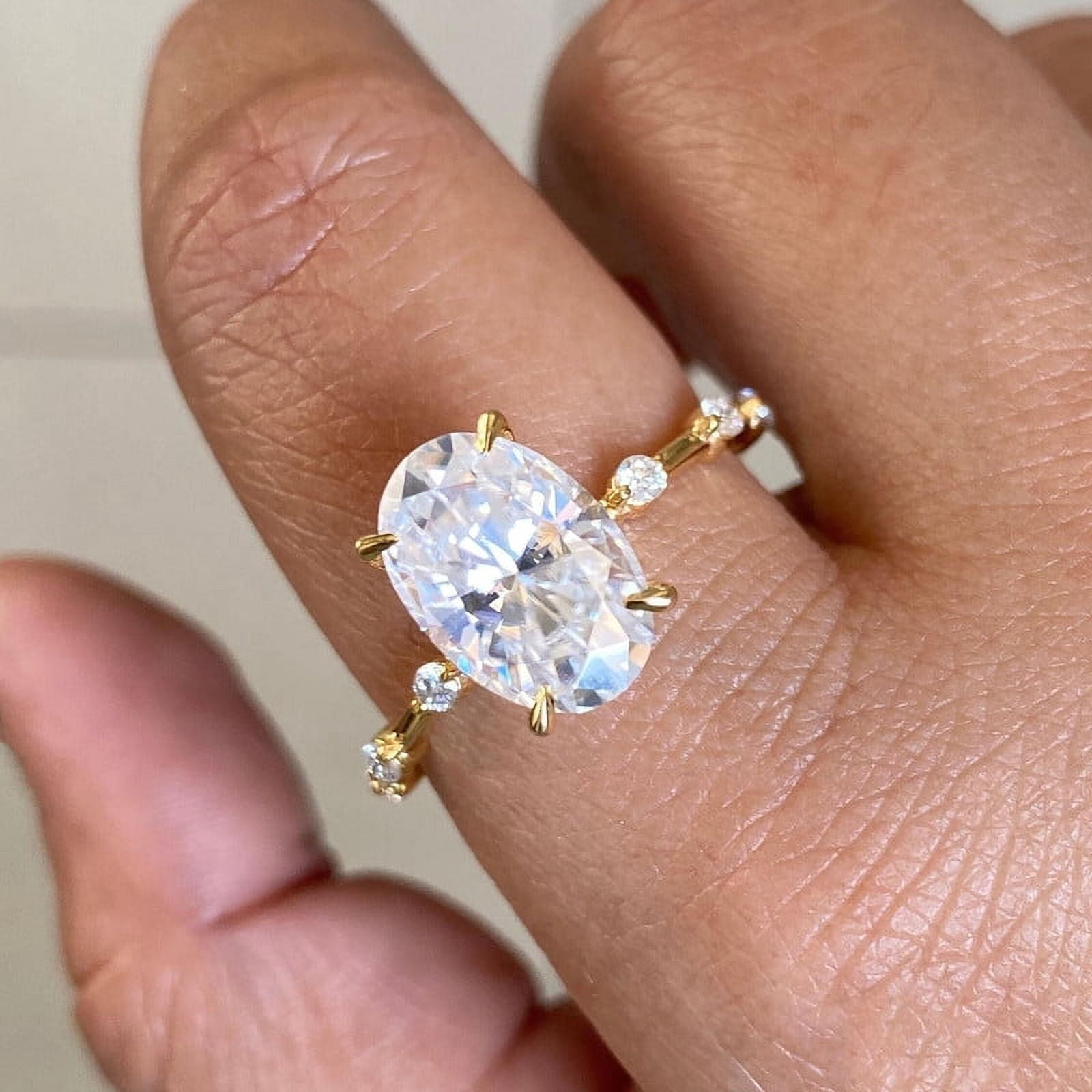 Cora Jewellery 2.75TCW Distance Diamond Oval Moissanite Engagement Ring For Women, 10K Yellow Gold
