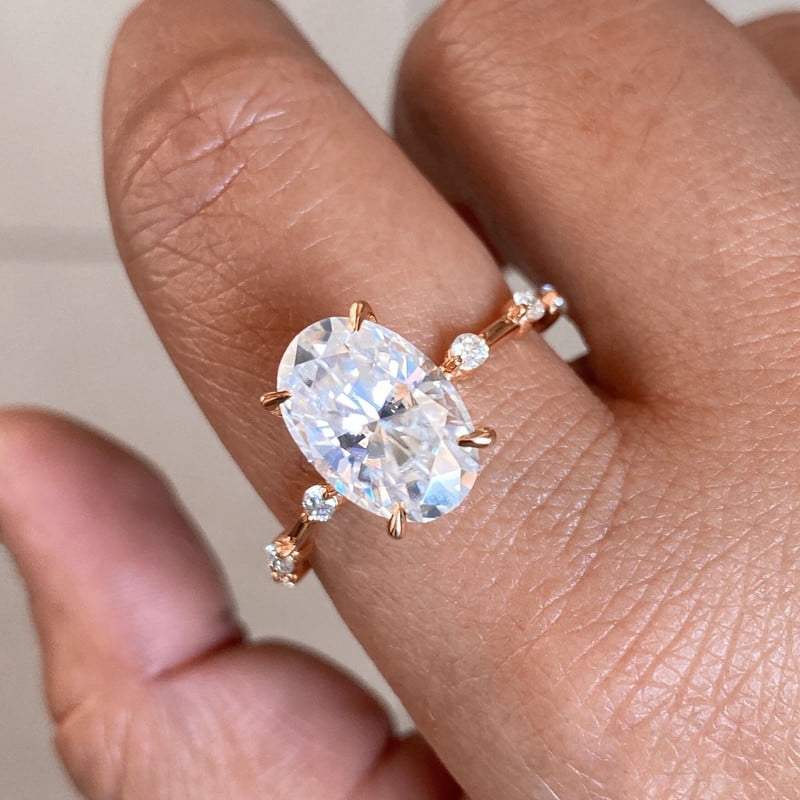 Cora Jewellery 2.75TCW Distance Diamond Oval Moissanite Engagement Ring For Women, 14K Rose Gold