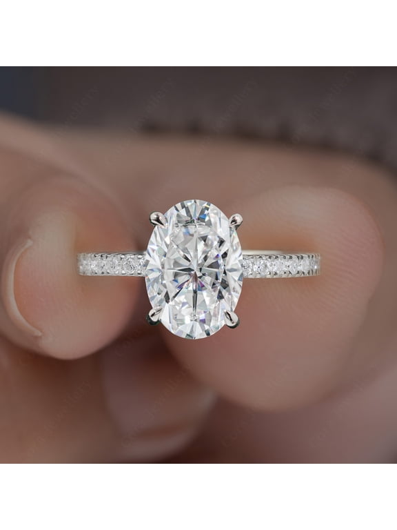 2.75TCW Oval Hidden Halo Engagement Ring For Women, 14K White Gold, 6.5 US