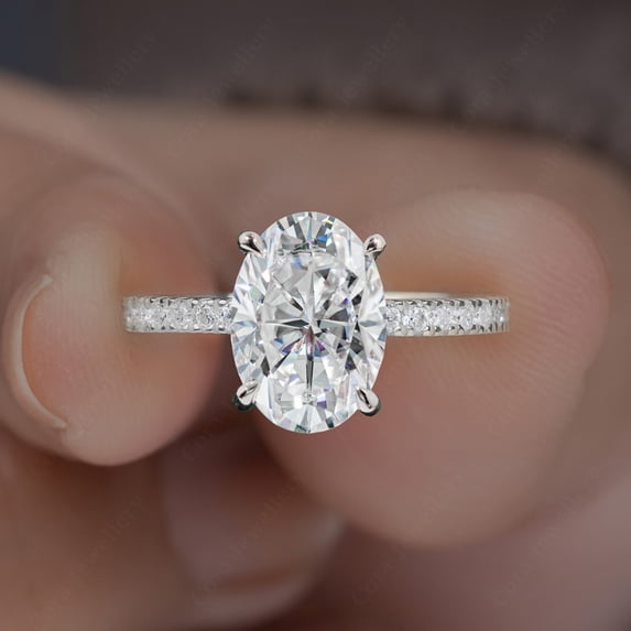 Cora Jewellery 2.75TCW Oval Hidden Halo Engagement Ring For Women, 18K White Gold, 6.5 US