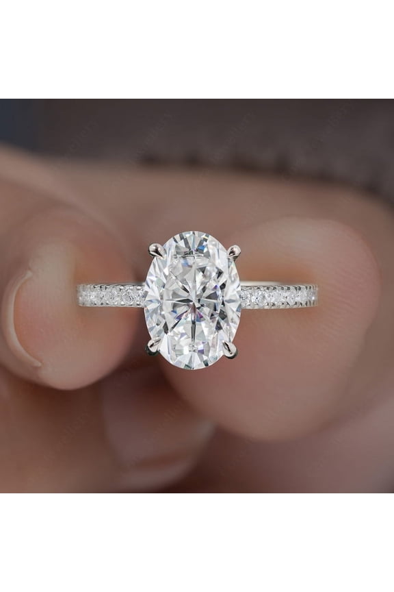 2.75TCW Oval Moissanite Engagement Ring For Women, 10K White Gold, 4 US