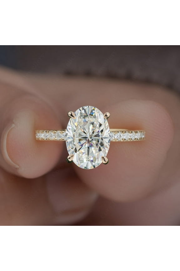 2.75TCW Oval Moissanite Engagement Ring For Women, 10K Yellow Gold, 5 US
