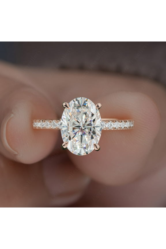 2.75TCW Oval Moissanite Engagement Ring For Women, 18K Rose Gold, 10 US