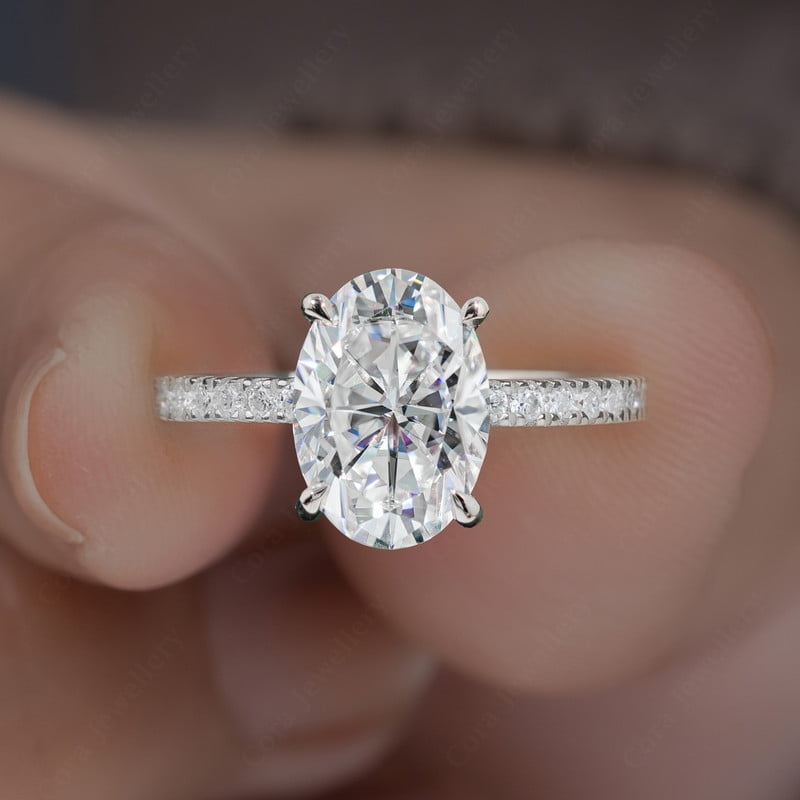 Cora Jewellery 2.75TCW Oval Moissanite Engagement Ring For Women, 18K White Gold, 10 US