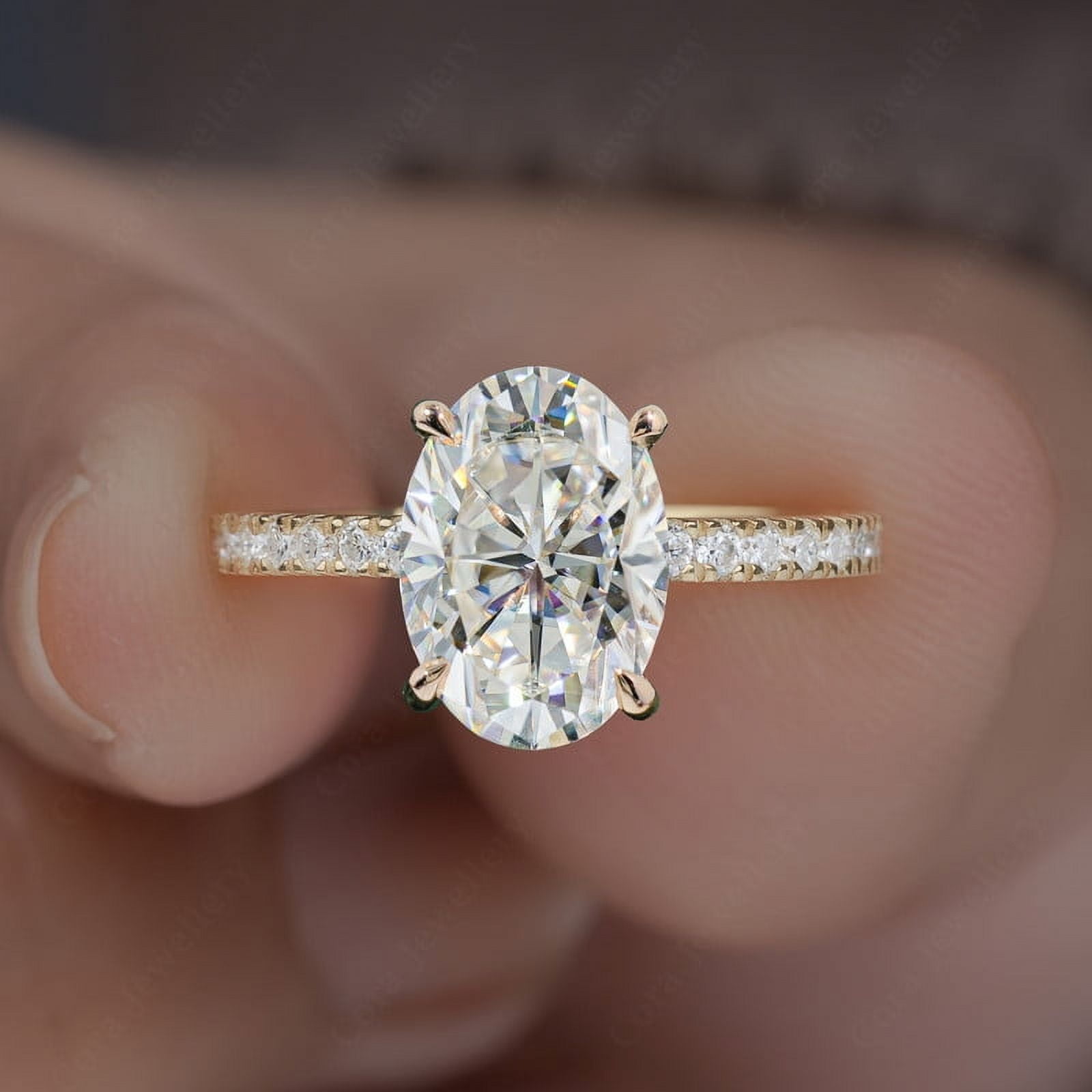Cora Jewellery 2.75TCW Oval Moissanite Engagement Ring For Women, 18K Yellow Gold, 6 US