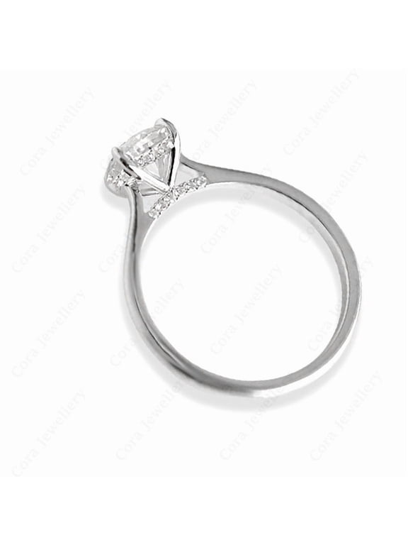2CT Bridge Diamond Cushion Moissanite Hidden Halo Engagement Ring For Women, 10K White Gold