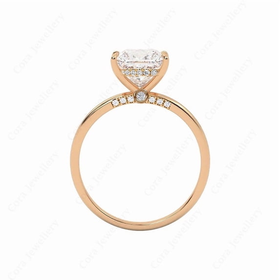 Cora Jewellery 2CT Bridge Diamond Cushion Moissanite Hidden Halo Peekaboo Engagement Ring For Women, 18K Rose Gold