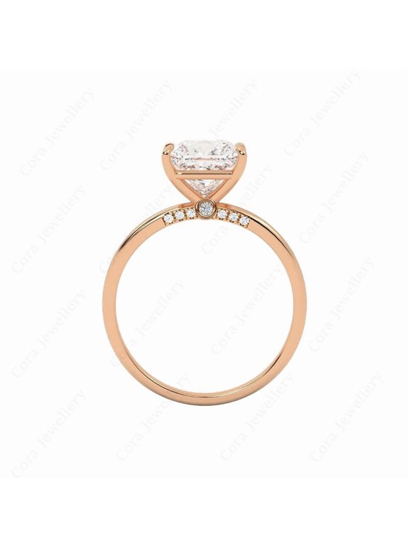 2CT Bridge Diamond Marquise Moissanite Peekaboo Solitaire Engagement Ring For Women, 18K Rose Gold