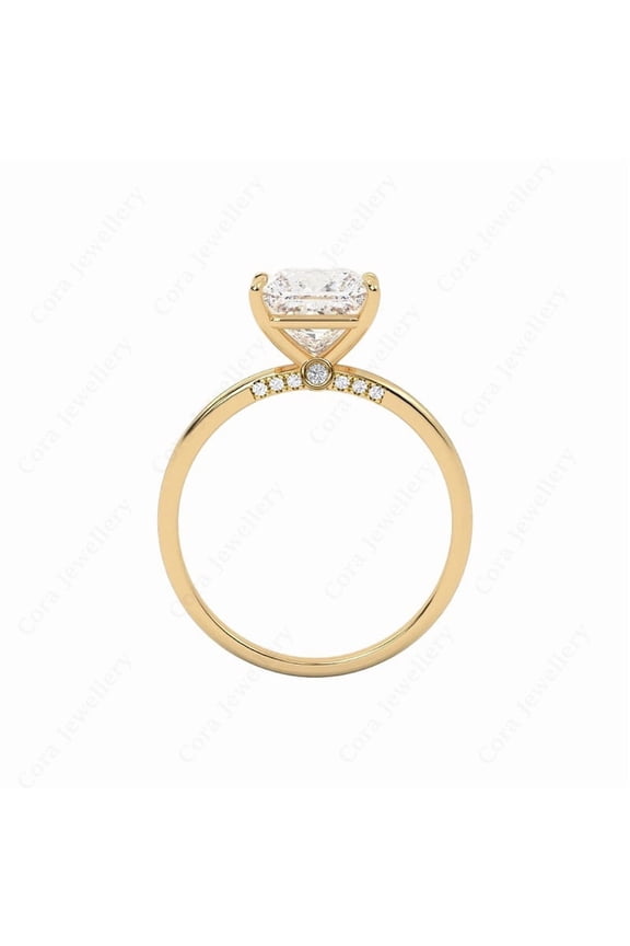 2CT Bridge Diamond Marquise Moissanite Peekaboo Solitaire Engagement Ring For Women, 18K Yellow Gold