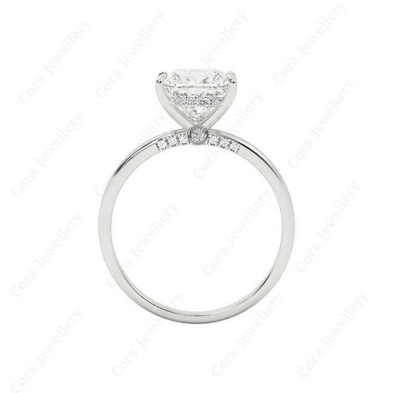 Cora Jewellery 2CT Bridge Diamond Princess Moissanite Hidden Halo Peekaboo Engagement Ring For Women, 18K White Gold