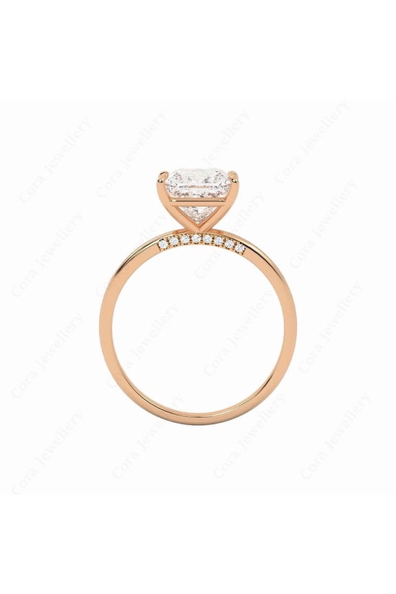 2CT Bridge Diamond Princess Moissanite Solitaire Engagement Ring For Women, 10K Rose Gold
