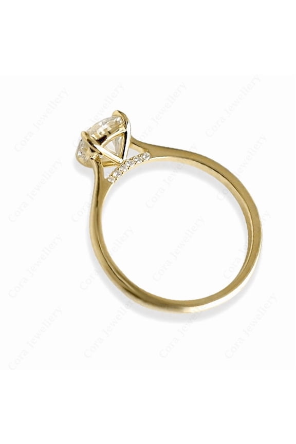 2CT Bridge Diamond Princess Moissanite Solitaire Engagement Ring For Women, 10K Yellow Gold