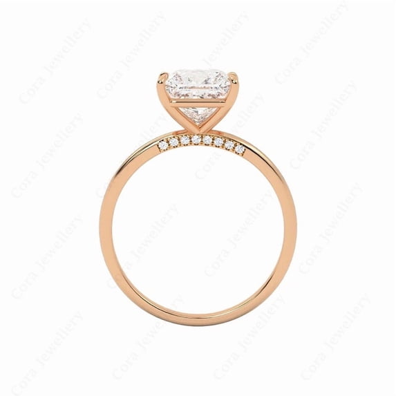Cora Jewellery 2CT Bridge Diamond Princess Moissanite Solitaire Engagement Ring For Women, 14K Rose Gold