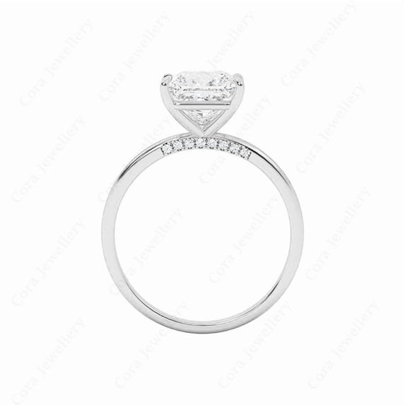 Cora Jewellery 2CT Bridge Diamond Princess Moissanite Solitaire Engagement Ring For Women, 18K White Gold