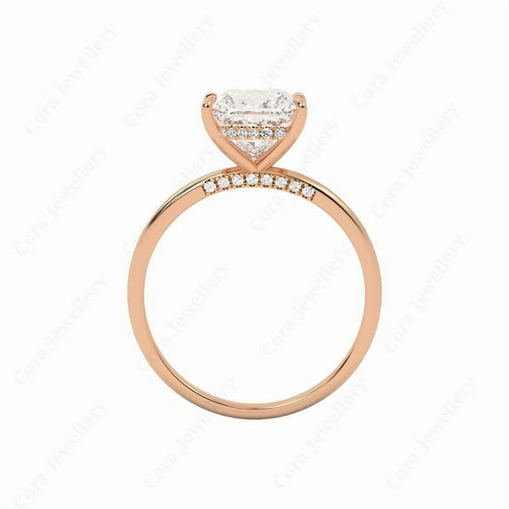 Cora Jewellery 2CT Bridge Diamond Round Moissanite Hidden Halo Engagement Ring For Women, 10K Rose Gold