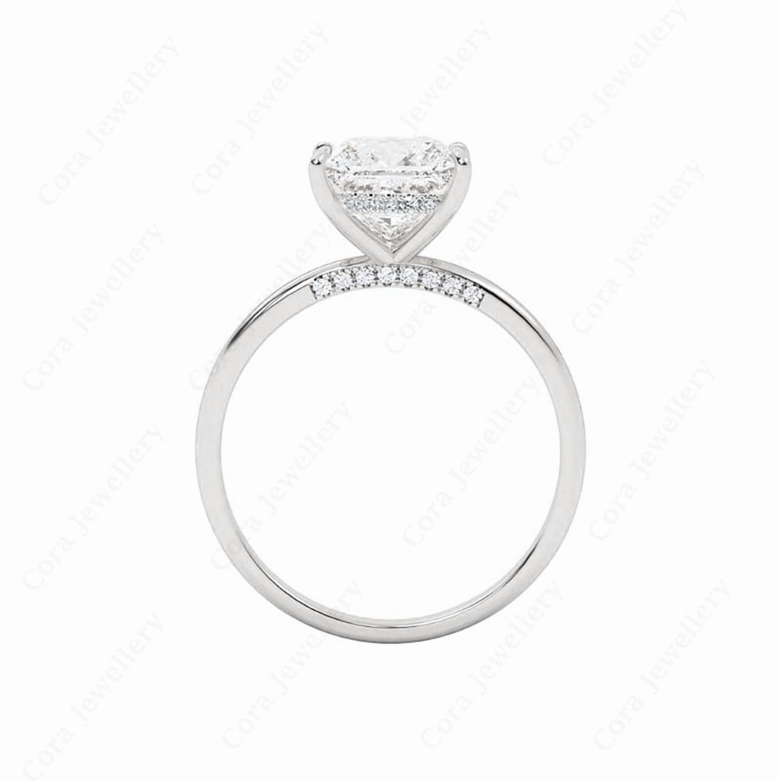 Cora Jewellery 2CT Bridge Diamond Round Moissanite Hidden Halo Engagement Ring For Women, 10K White Gold
