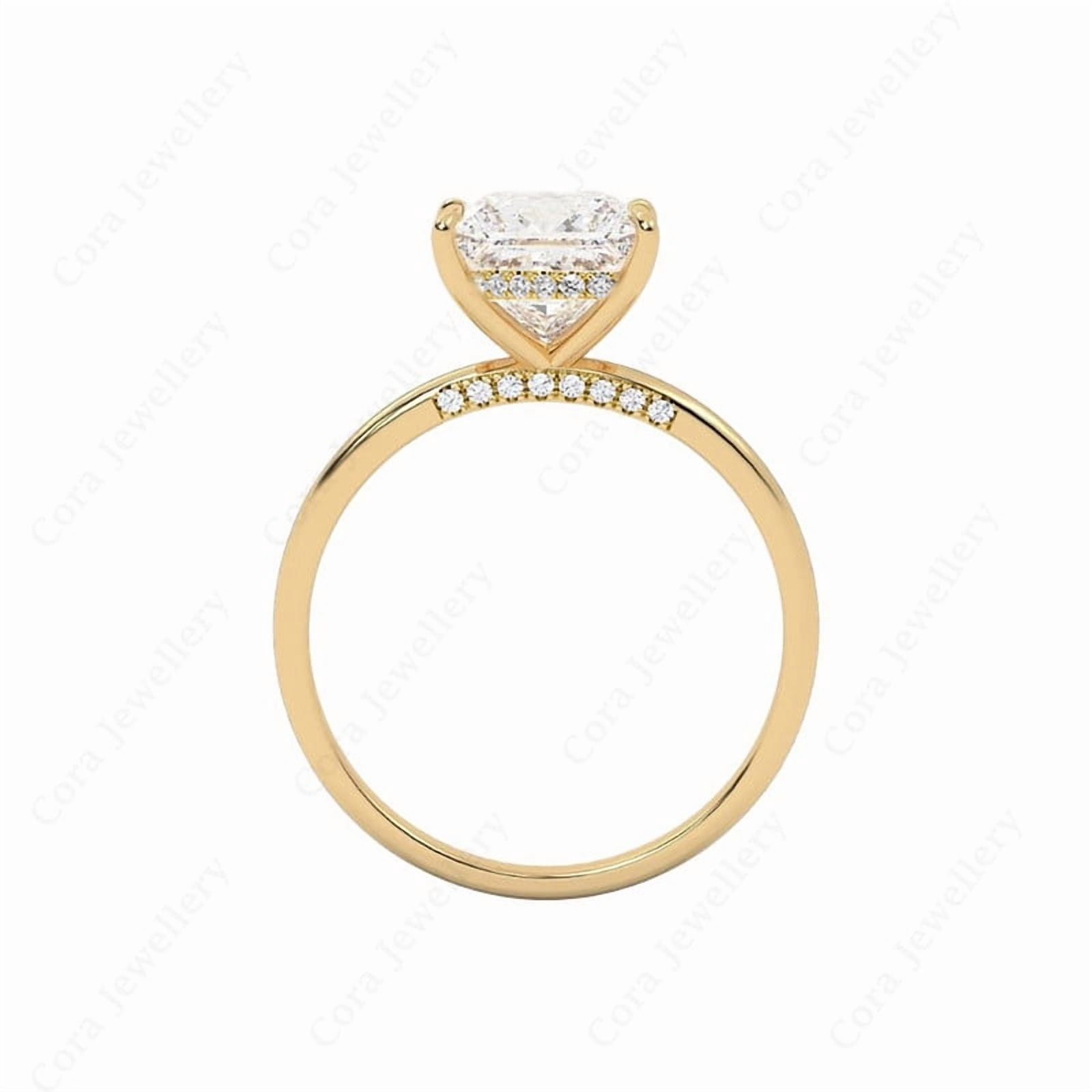 Cora Jewellery 2CT Bridge Diamond Round Moissanite Hidden Halo Engagement Ring For Women, 10K Yellow Gold